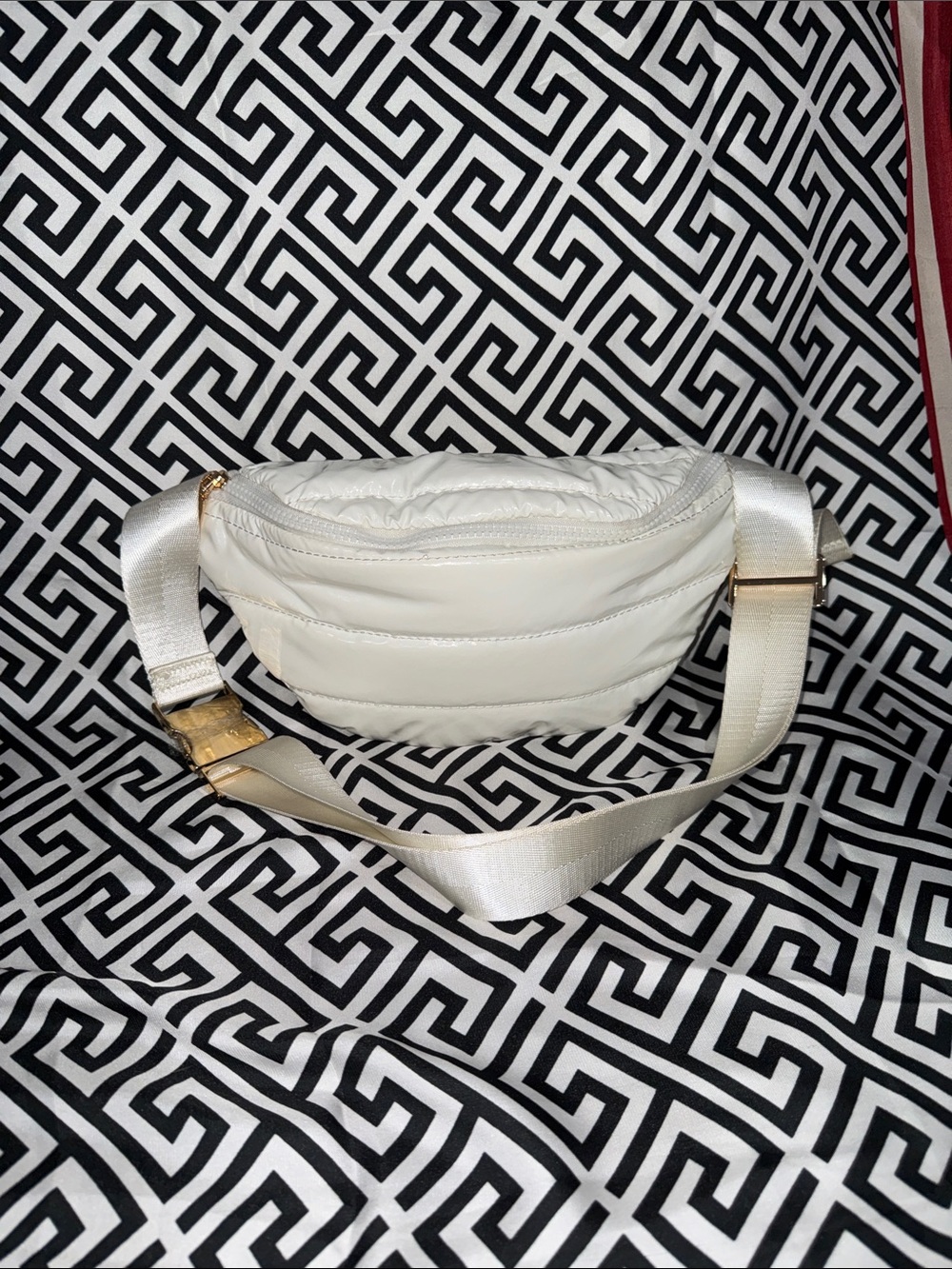 White Quilted Crossbody Belt Bag with Gold Hardware
